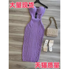 批发法式气质名媛高级感<b class='q'>紫色</b>抹胸针织<b class='q'>连衣裙</b>早秋新款性感辣妹包臀长裙