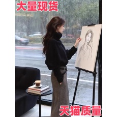 批发秋冬<b class='q'>韩版</b>慵懒风宽松高领长袖黑色毛衣复古格纹显瘦休闲长裤套装女