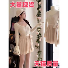 批发法式温柔风V领针织<b class='q'>连衣裙</b><b class='q'>女</b>2025秋季新款气质蝴蝶结绑带收腰短裙