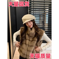 批发韩系复古立领仿水貂毛坎肩<b class='q'>马甲</b>女2025新款叠穿无袖拉链毛毛外套冬