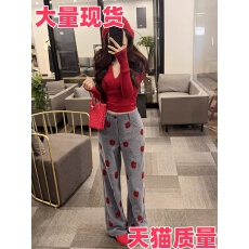 批发纯欲辣妹风V领长袖T恤上衣女秋季2025新款高腰刺绣<b class='q'>牛仔</b>长裤两件套
