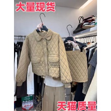 批发韩版<b class='q'>秋</b>冬韩国东大门新款气质菱形纹Polo领单排扣抽绳收腰棉服外套