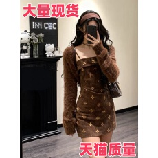 批发韩系气质<b class='q'>碎花</b>绒面连衣裙女2025秋冬新款设计感收腰修身显瘦<b class='q'>短裙</b>