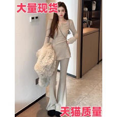 批发韩系休闲时尚套<b class='q'>装</b>女冬季2025新款高级感U领加绒<b class='q'>衬衫</b>喇叭<b class='q'>裤</b><b class='q'>两件套</b>