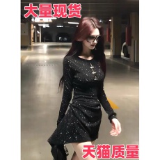 批发法式御姐气质蝴蝶镂空<b class='q'>长袖</b>连衣<b class='q'>裙</b>女秋冬新款收腰显瘦高级感短<b class='q'>裙</b>子