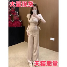 批发早春穿搭套装女2026新款洋气修身短袖针织衫+<b class='q'>长裤</b>两件套