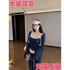 批发气质休闲氧气少女蝙蝠袖开衫+撞色吊带背心+打底开叉长裤三件套