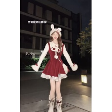 批发【瑞茜】圣诞恋曲 圣诞限定氛围感时尚套装<b class='q'>连衣裙</b>+<b class='q'>娃娃领</b>打底套装