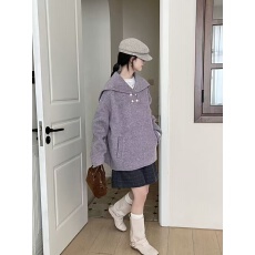 批发韩系博主穿搭双面手缝羊毛<b class='q'>大</b>衣<b class='q'>女</b>俏皮海军领羊毛<b class='q'>外套</b>秋冬