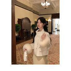 批发冬季韩版气质百搭设计款真袖毛<b class='q'>双面</b>羊毛<b class='q'>大衣</b>显瘦毛呢外套