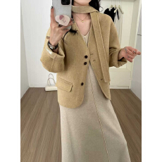 批发真羊毛!韩系短款双面羊毛外套女2025春秋新款显瘦呢子大衣