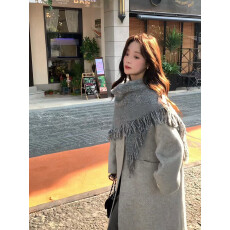 批发2025双面羊绒大衣<b class='q'>中长款</b>带围巾羊毛呢外套