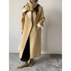 批发真羊毛!25欧货秋冬新款双面羊皮毛大衣女立领羊毛呢外套女