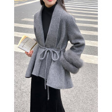 真羊毛!2025富家千金双面羊毛大衣女狐狸毛袖显瘦正肩羊毛呢外套