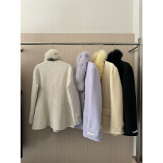 批发高级感<b class='q'>狐狸毛</b>领双面羊毛大衣女短款小个子毛呢外套