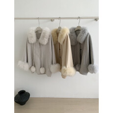 批发2025千金风狐狸毛领双面羊毛呢外套女秋冬<b class='q'>新款</b>斗篷大衣