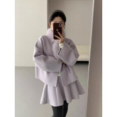 批发真羊毛!韩国东大门气质圣诞风红色套装2025冬季毛呢外套半身裙