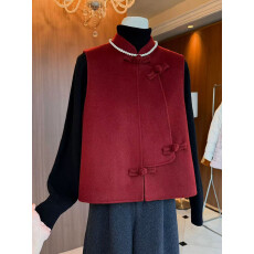 批发新中式双面羊毛马甲季新款红色国风复古毛呢<b class='q'>外套女</b>装
