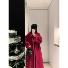 批发2025年冬季紫色双面羊毛大衣女中长款韩版羊毛呢<b class='q'>外套</b>