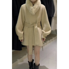 批发<b class='q'>秋</b>冬新品大毛领双面呢大衣赫本风中长款纯色呢子外套