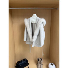 批发25秋冬新款<b class='q'>大衣</b>狐狸毛领海军领<b class='q'>双面</b>羊毛<b class='q'>大衣</b>外套千金风