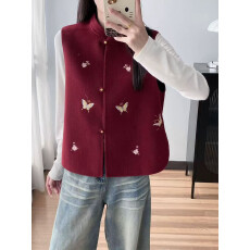 批发新中式国风羊毛马夹外套巨好看<b class='q'>双面</b>呢背心<b class='q'>大衣</b>红色马甲