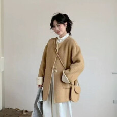 批发韩系时尚学院风<b class='q'>双面</b>呢羊毛<b class='q'>大衣</b>女2025冬新款毛呢外套