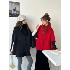 批发极简风羊毛斗篷外套女短款气质时尚<b class='q'>双面</b>羊毛<b class='q'>大衣</b>