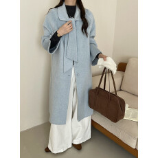 批发2025秋冬新款<b class='q'>双面</b>羊毛<b class='q'>大衣</b>女设计感系带羊毛呢外套