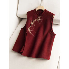 批发新中式国风盘扣<b class='q'>马甲</b>女款红色唐装毛呢背心外套新年