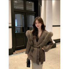 批发狐狸毛海军领<b class='q'>双面</b>羊毛<b class='q'>大衣</b>女2025冬季新款毛呢外套