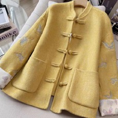 批发新中式国风<b class='q'>双面</b>毛呢外套秋冬高级感气质宽松呢子<b class='q'>大衣</b>