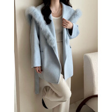 批发海军领毛呢外套<b class='q'>狐狸毛</b>2025秋冬新款双面羊毛大衣领韩版