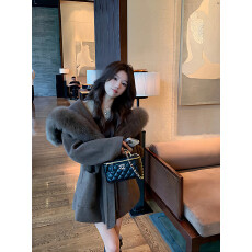 批发双面羊毛大衣中长款海军领毛呢外套<b class='q'>狐狸毛</b>皮草领