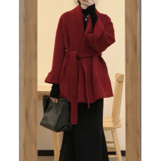 批发高级感红色<b class='q'>双面</b>呢<b class='q'>大衣</b>女2025新款小个子羊毛呢子外套