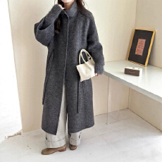 批发高级感新秋冬韩版<b class='q'>双面</b>羊毛<b class='q'>大衣</b>女毛呢外套中长款系带