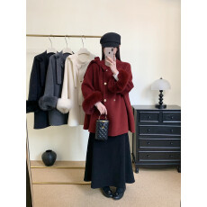 批发双面羊毛呢<b class='q'>狐狸毛</b>女2025冬季千金风蝴蝶结外套