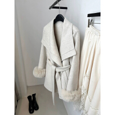 批发高端2025秋冬纹边<b class='q'>狐狸毛</b>袖双面羊毛大衣气质毛呢外套