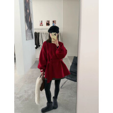 批发小个子<b class='q'>狐狸毛</b>领双面羊毛大衣女新款灯笼袖羊毛呢外套