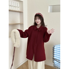 批发2026<b class='q'>春</b>秋新款韩系狐狸毛双面毛呢大衣女宽松外套