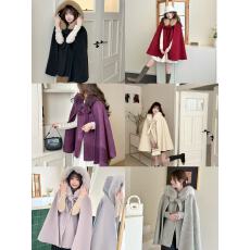 批发红色毛领斗篷<b class='q'>双面</b>毛呢外套中长款显瘦小个子2026<b class='q'>大衣</b>