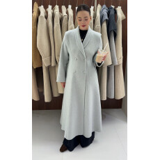 批发2025秋冬长款小蛮腰双排包扣<b class='q'>双面</b>羊毛<b class='q'>大衣</b>系带毛呢外套女