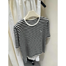 批发2026夏季新款韩系宽松显瘦圆领条纹刺绣细羊毛针织短袖T恤女上衣