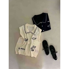 批发夏季新款polo领字母刺绣洋气舒适时髦高品质百搭显瘦无袖背心<b class='q'>开衫</b>
