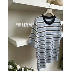 批发韩系条纹圆领<b class='q'>针织衫</b>女短袖t恤薄款2026新款夏季显瘦百搭打底上衣