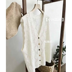 批发夏季薄款波西米亚镂空针织开衫无袖V领背心上衣女复古钩花<b class='q'>马甲</b>