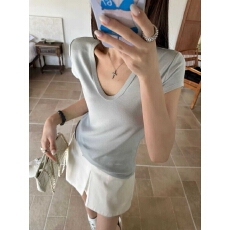 批发2026夏季新款欧货极简风低圆U领正肩小飞袖短袖修身小版T恤衫女