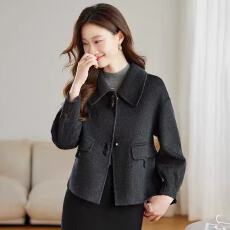 批发时尚翻领双面羊毛呢外套女2026<b class='q'>春</b>秋新款高端减龄气质短款羊毛大衣