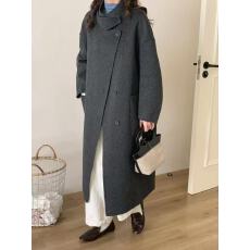 批发2026秋冬新款赫本风双面羊绒大衣女中长款立领宽松外套呢子大衣