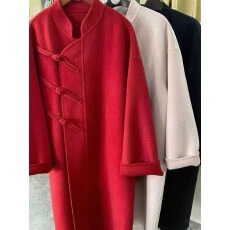 批发中式国风双面羊毛大衣女中长款过膝结婚敬酒服秋冬新款羊毛呢外套